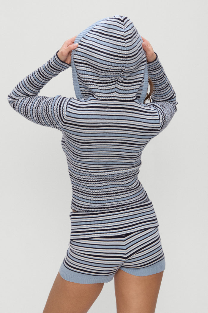 Heritage Knit Zip Up Hoodie - Blueberry Stripe