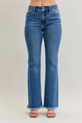 High Waisted Bootcut Double Button WB & Fray Hem: MD / 15(32)