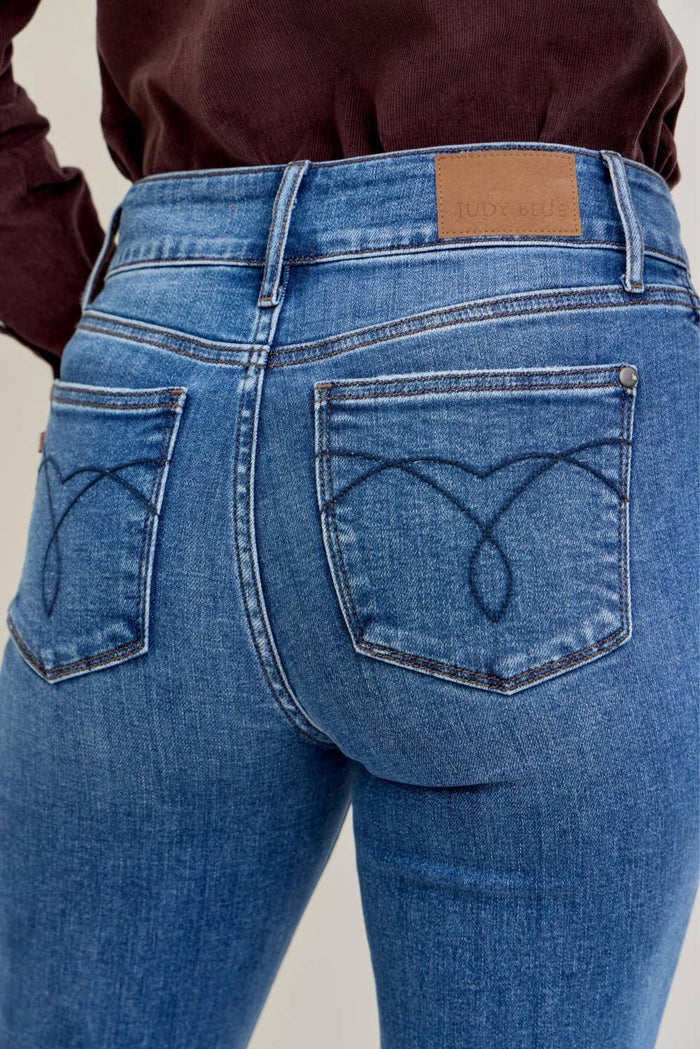 High Waisted Bootcut Double Button WB & Fray Hem: MD / 15(32)