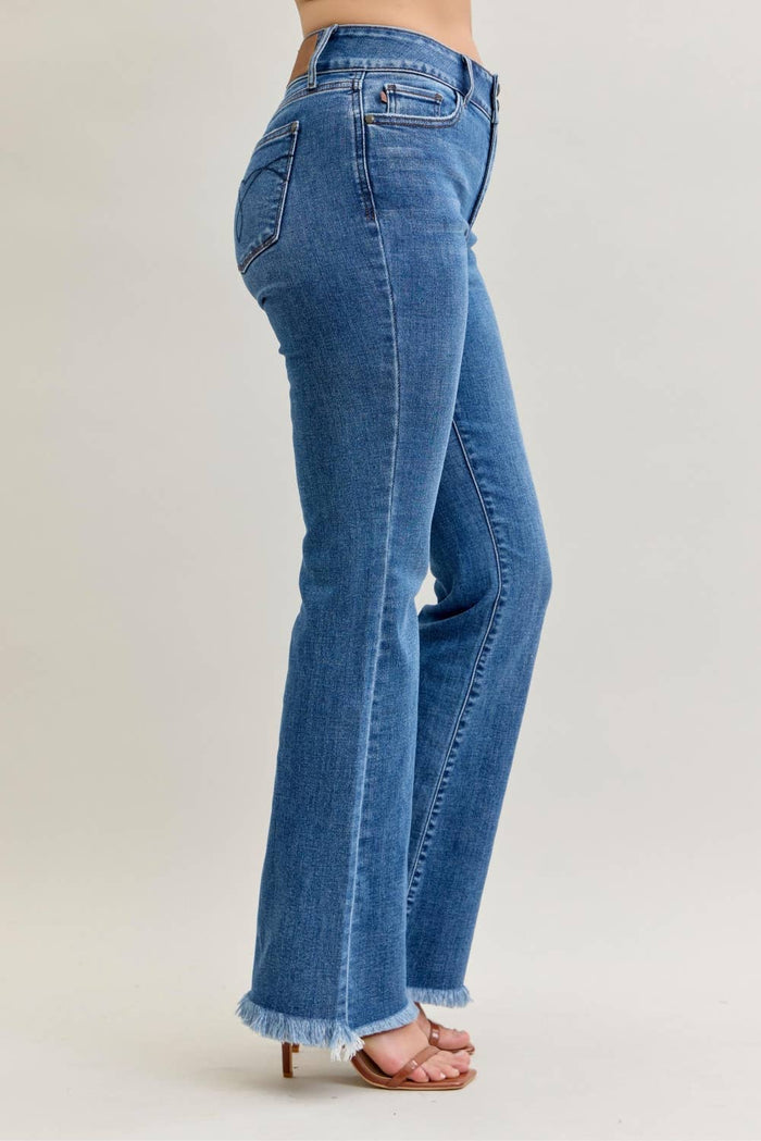 High Waisted Bootcut Double Button WB & Fray Hem: MD / 15(32)