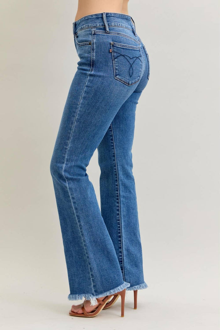 High Waisted Bootcut Double Button WB & Fray Hem: MD / 15(32)