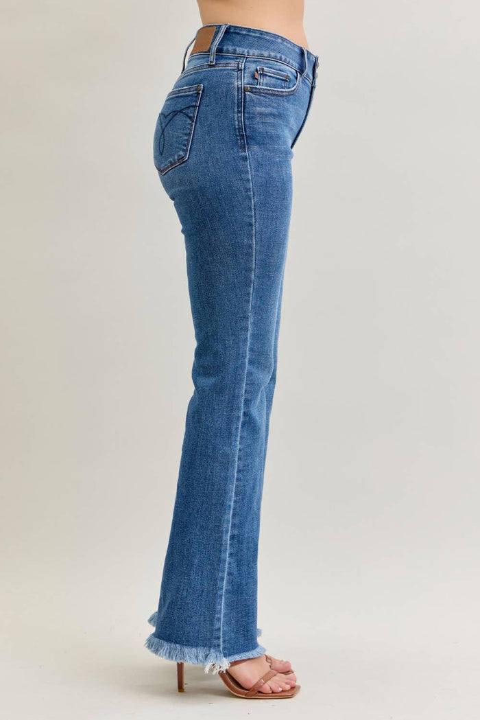 High Waisted Bootcut Double Button WB & Fray Hem: MD / 15(32)