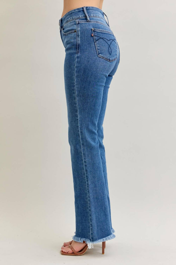 High Waisted Bootcut Double Button WB & Fray Hem: MD / 15(32)