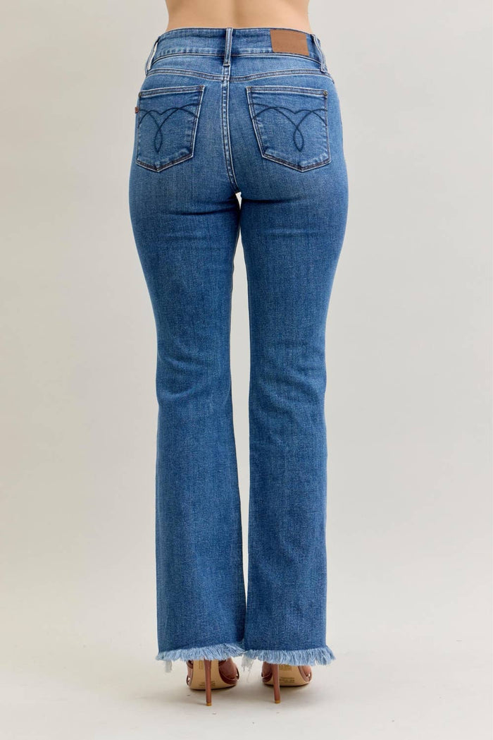 High Waisted Bootcut Double Button WB & Fray Hem: MD / 9(29)