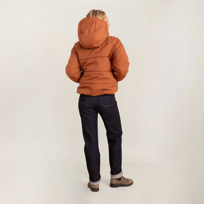 Roark Hokkaido Puffer Jacket in Coconut Shell, showcasing a front view with a model wearing it.