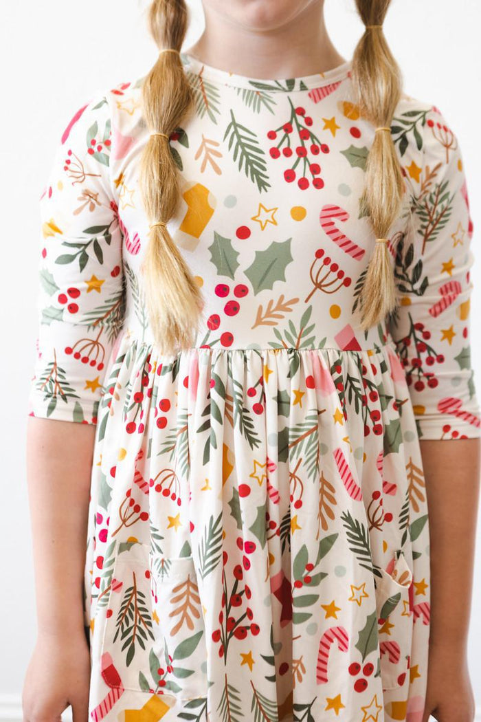 Holly Jolly Christmas 3/4 Sleeve Pocket Twirl Dress-Mila & Rose ®