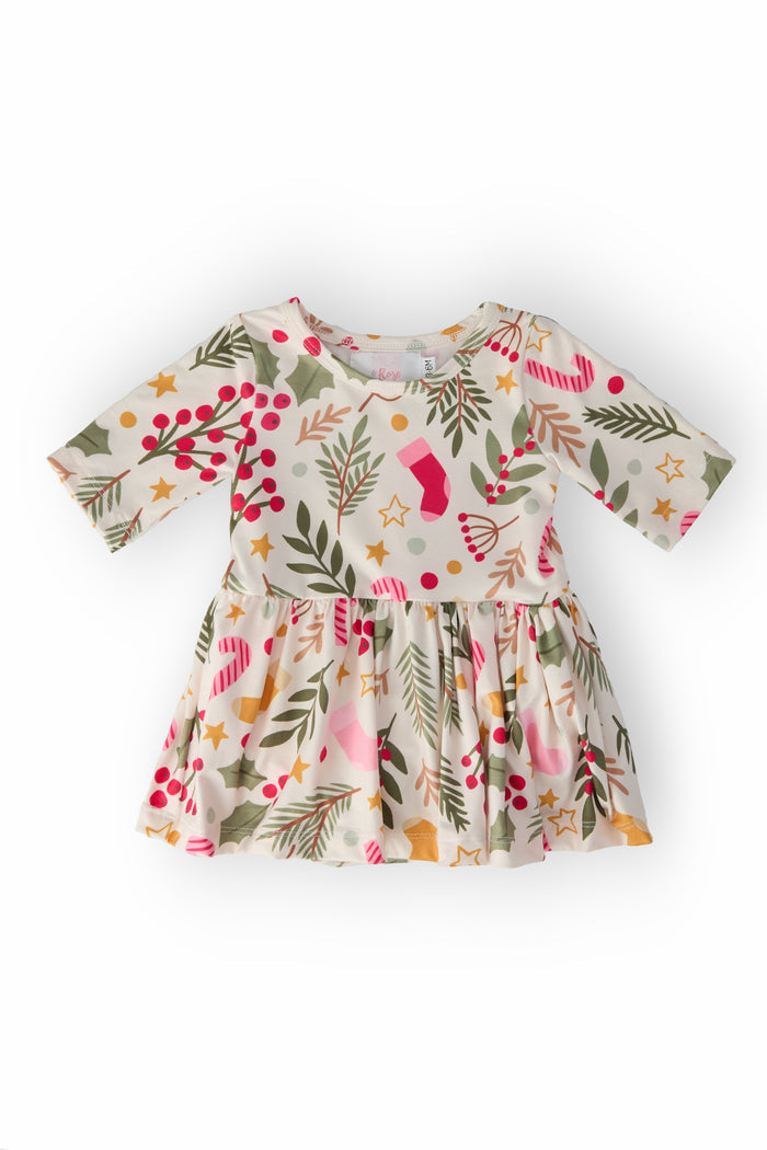 Holly Jolly Christmas 3/4 Sleeve Twirl Bodysuit-Mila & Rose ®