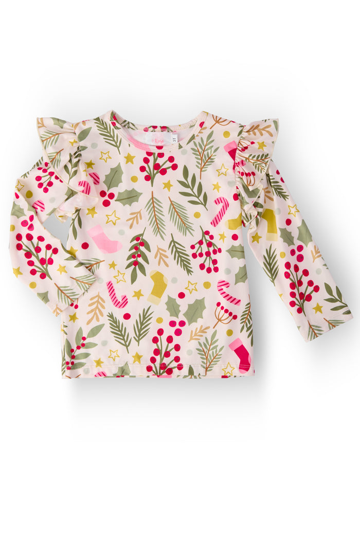 Holly Jolly Christmas L/S Ruffle Tee-Mila & Rose ®