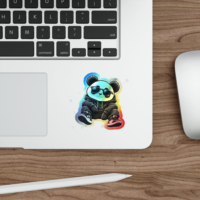 Holographic Panda Sticker — Cool Sunglasses Die-Cut Decal