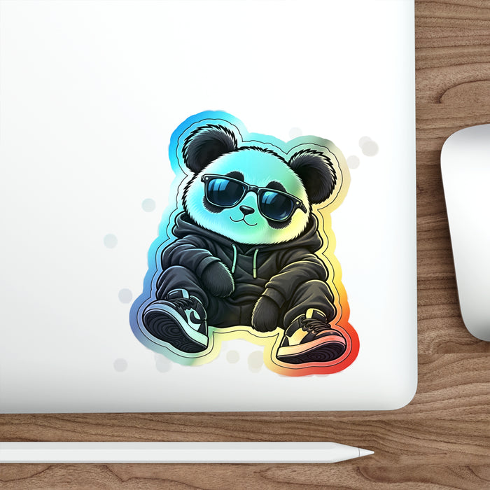 Holographic Panda Sticker — Cool Sunglasses Die-Cut Decal