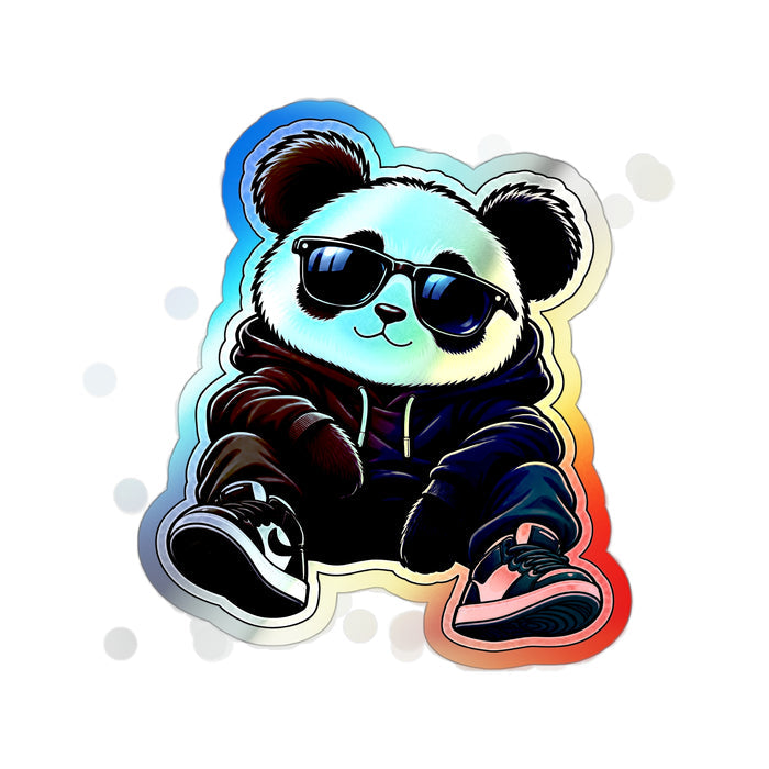 Holographic Panda Sticker — Cool Sunglasses Die-Cut Decal