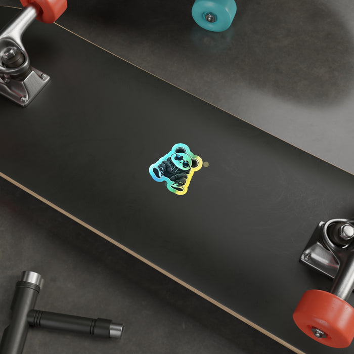 Holographic Panda Sticker — Cool Sunglasses Die-Cut Decal