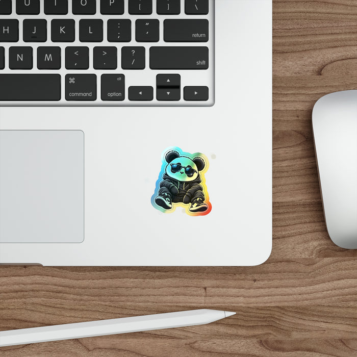Holographic Panda Sticker — Cool Sunglasses Die-Cut Decal