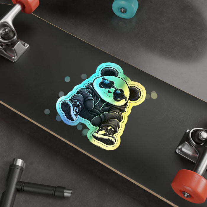 Holographic Panda Sticker — Cool Sunglasses Die-Cut Decal