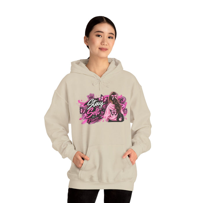 Hoodie — "Stay Soft" Pink Anime Girl Graphic Pullover