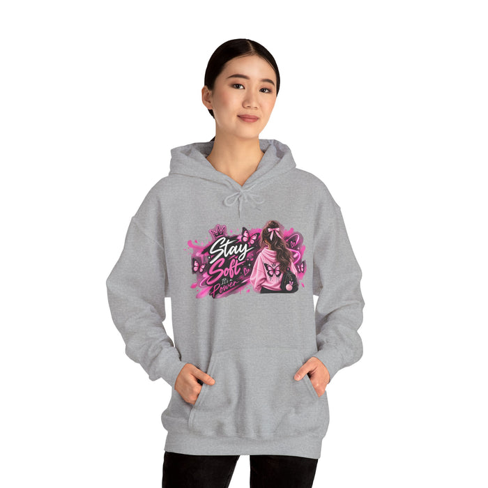 Hoodie — "Stay Soft" Pink Anime Girl Graphic Pullover