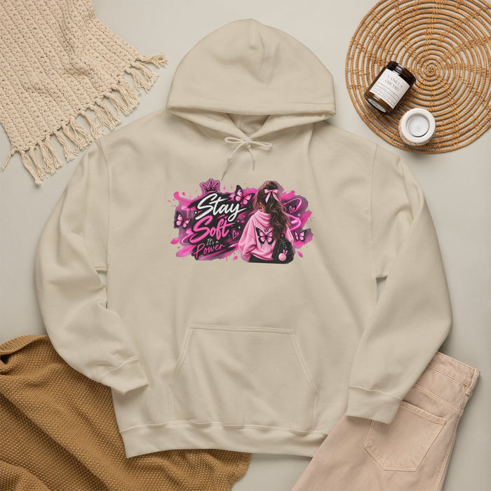 Hoodie — "Stay Soft" Pink Anime Girl Graphic Pullover