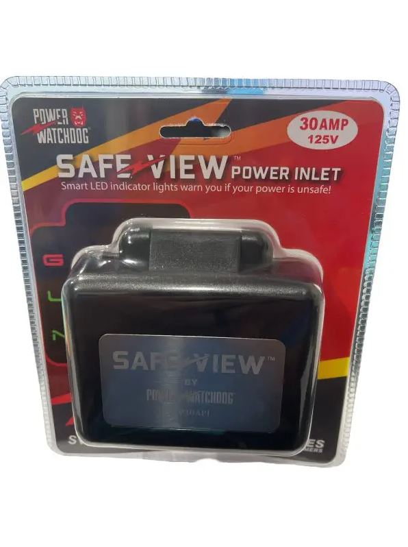 Hughes SafeView 30 Amp RV Power Inlet SV30API - Angled Packaging View Showing Cover | United RV Parts