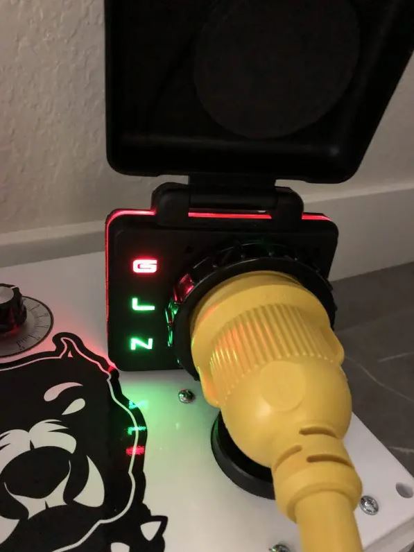 Hughes SafeView SV30API RV Power Inlet Installed - Red Fault LED Indicators Showing Power Issue Detected | United RV Parts