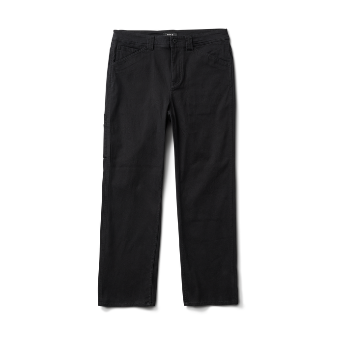 Black denim fabric close-up, showcasing texture and quality, perfect for adventure and travel wear by Roark.