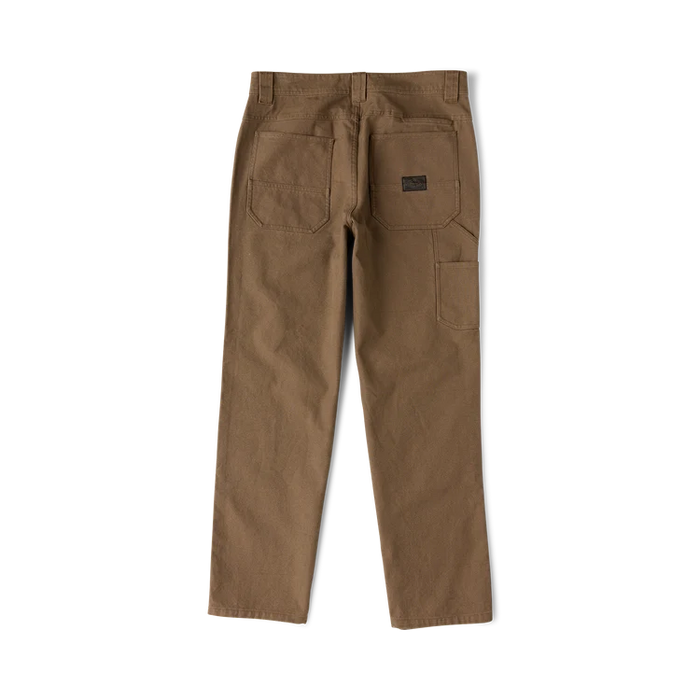 HWY 1 utility denim jeans in mushroom brown displayed flat lay showing back pockets and cargo pocket details