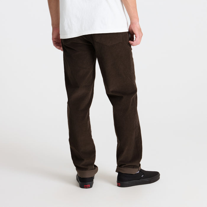 Close-up of a robust brown pocket on a Roark adventure-ready garment, perfect for travel essentials.