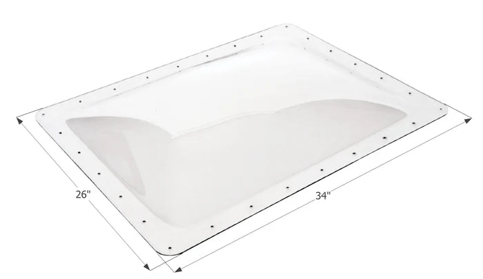 Icon Clear RV Skylight SL2230C 26x34 Inch Outer Dimensions - Top Angle with Size Diagram | United RV Parts
