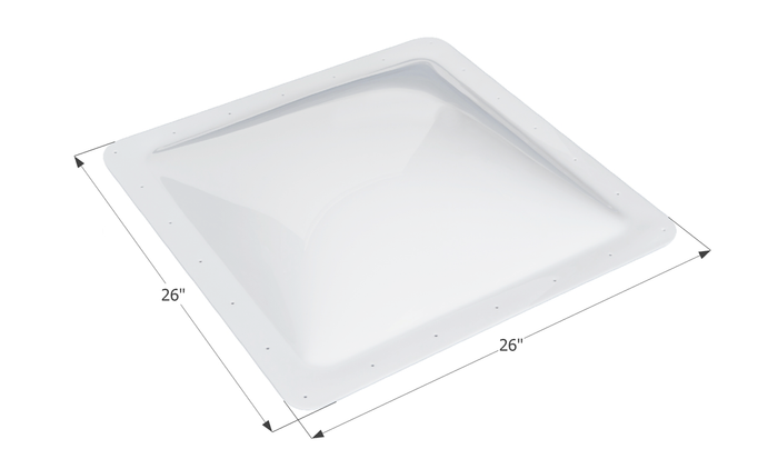 White RV Skylight Dome SL2222W with 26x26 Outer Dimensions Diagram | United RV Parts