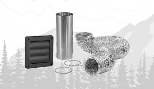 Black InVision Dryer Exhaust Vent Kit 620-2700 with flexible aluminum hose - Full Kit View | United RV Parts