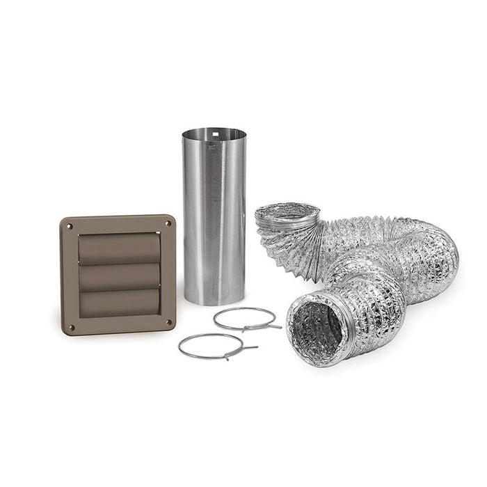 Brown InVision Dryer Exhaust Vent Kit - Full Kit Flat Lay with Flexible Hose & Wall Cap | United RV Parts
