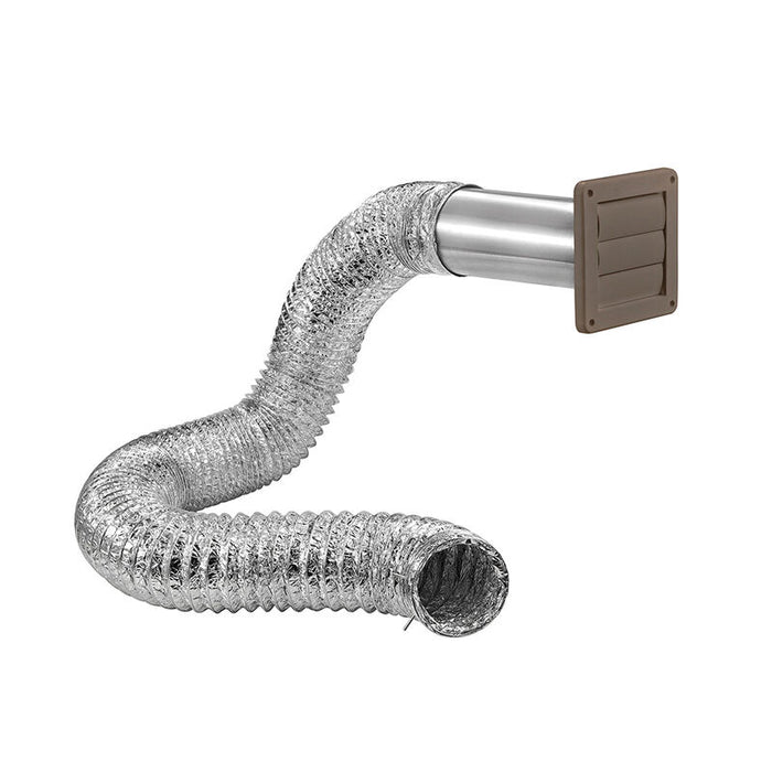 Brown InVision RV Dryer Exhaust Vent Kit - Assembled Side View Showing Flexible Duct & Wall Cap | United RV Parts