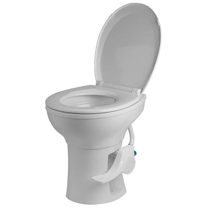 White InVision Voyager Toilet with Seat Open - Front View | United RV Parts