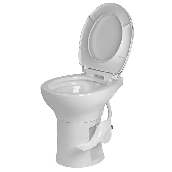 White Porcelain InVision Voyager RV Toilet with Open Seat - Front View | United RV Parts