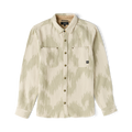 Journey Jacquard long sleeve flannel shirt in oat with cream and sage woven pattern, displayed flat lay against white background