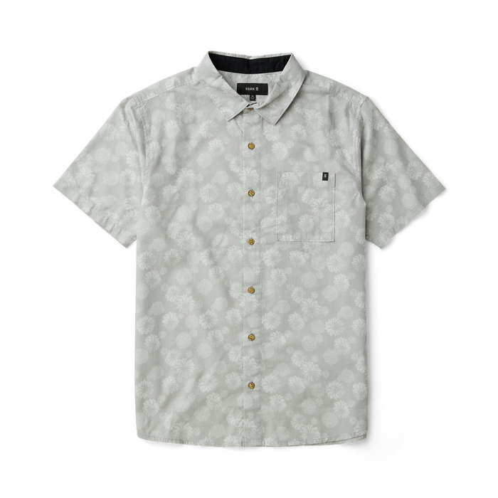 Stylish silver active shirt with button details, perfect for travel and outdoor adventures.