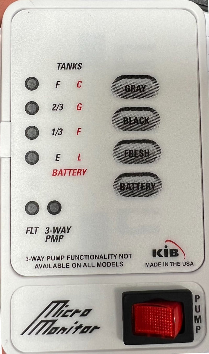 White KIB M21VW Micro Monitor RV Tank Monitor Panel - Front View with LED Indicators | United RV Parts