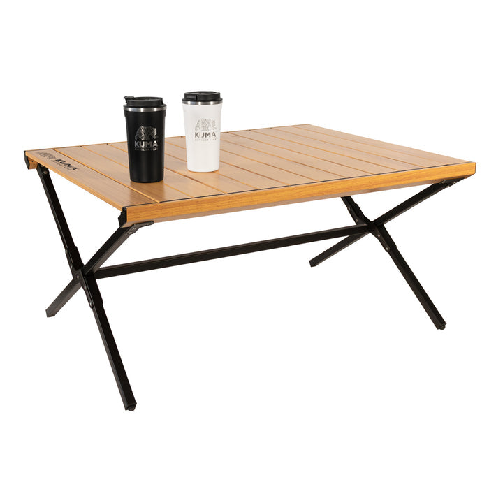 Kuma Camp Crew Coffee Table with Travel Mugs on Top - Styled Angle | United RV Parts