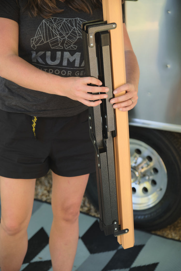 Kuma Camp Crew Coffee Table Folded Compact for RV Storage - Carry View | United RV Parts