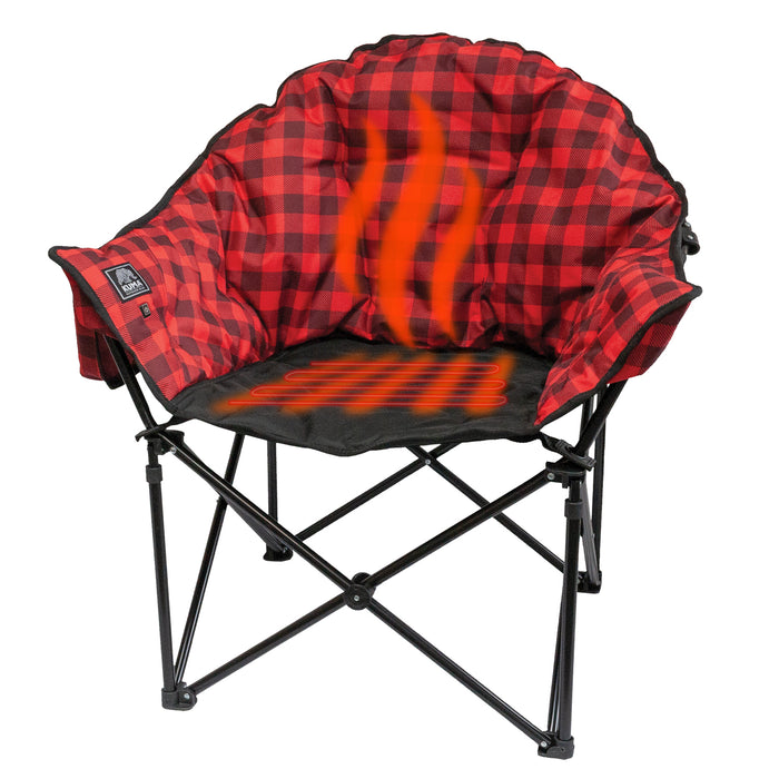 Red Black Plaid Kuma Lazy Bear Heated Camping Chair 892-KM-LBBTHCH-RB - Front View with Heating Zones | United RV Parts