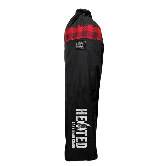 Kuma Lazy Bear Heated Camping Chair 892-KM-LBBTHCH-RB Rolled in Black Carry Bag - Side View | United RV Parts