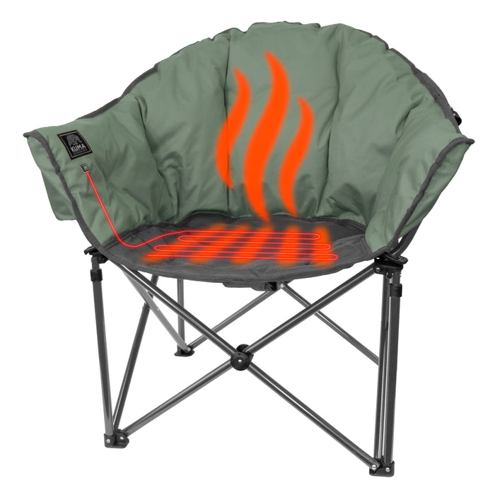 Sage Green Kuma Lazy Bear Heated Folding Camp Chair with Heating Zone Overlay - Front View | United RV Parts