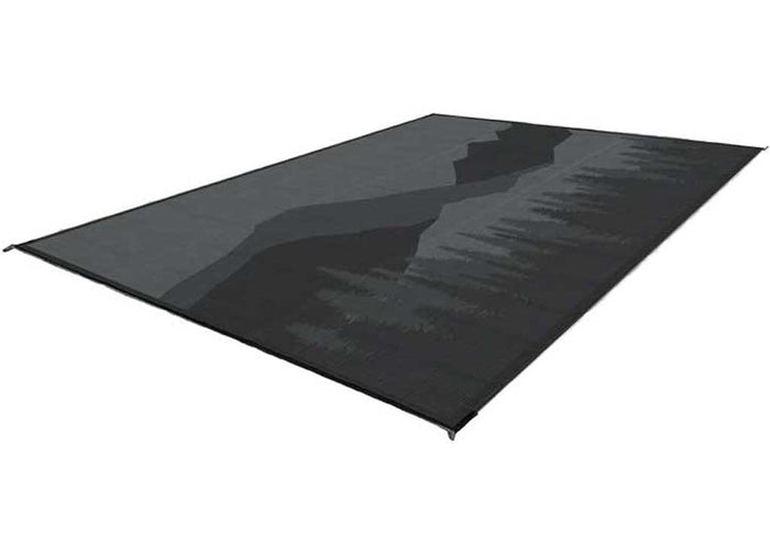 Kuma 12x9 Black Grey Reversible RV Outdoor Camping Mat - Angled View Showing Full Size | United RV Parts