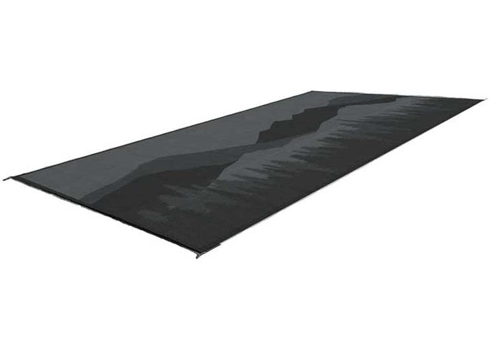 Black Grey Kuma Reversible RV Outdoor Mat 18x9 - Angled Full View | United RV Parts
