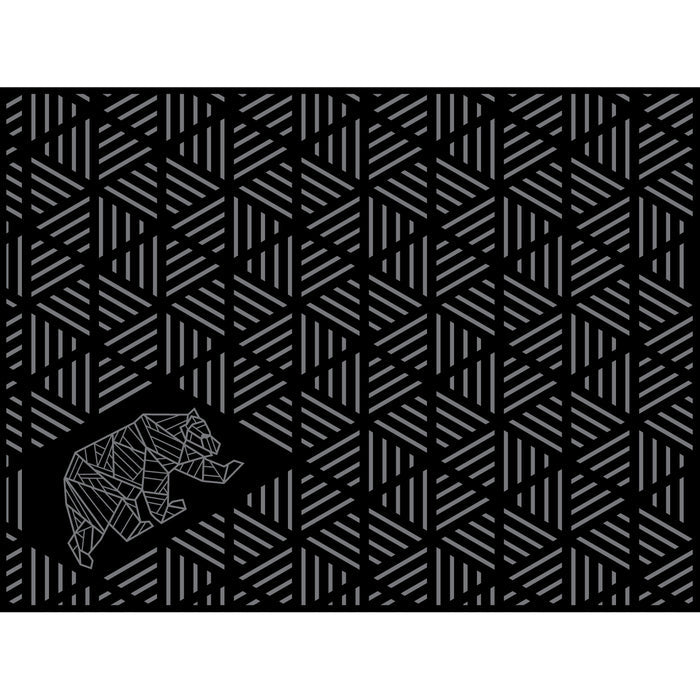 Black Grey Kuma Striped Peaks Outdoor Mat - Reverse Side Flat Lay with Geometric Bear | United RV Parts