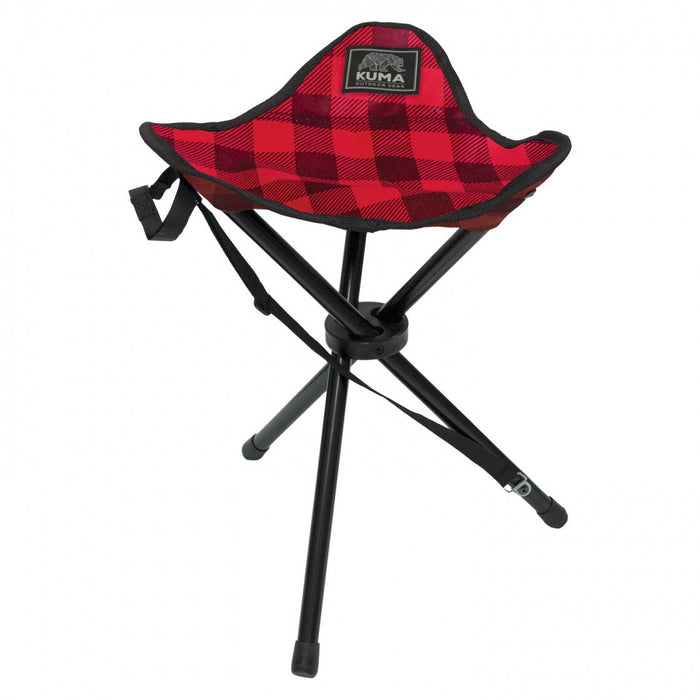 Red Black Plaid Kuma Tri-Pod Folding Camp Stool 430-KM-TRICH-RB - Front Angle | United RV Parts