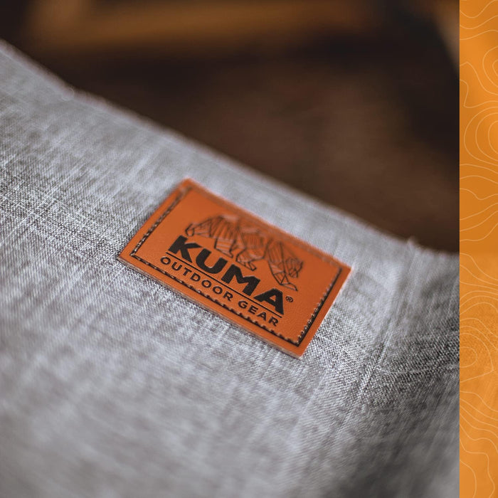 Kuma Outdoor Gear Leather Patch Detail on Heather Grey 600D Polyester Seat Fabric | United RV Parts