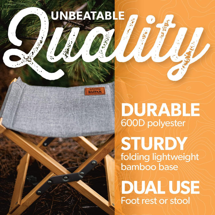 Kuma Yoho Bamboo Stool Heather Grey - Durable 600D Polyester Folding Bamboo Base Feature Callout | United RV Parts