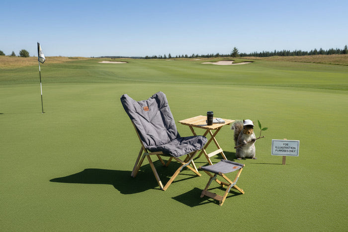 Kuma Yoho Bamboo Stool and Butterfly Chair Set Heather Grey - Outdoor Seating Lifestyle Scene | United RV Parts