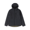 Black Layover Jacket with hood and fleece lining displayed flat lay on white background