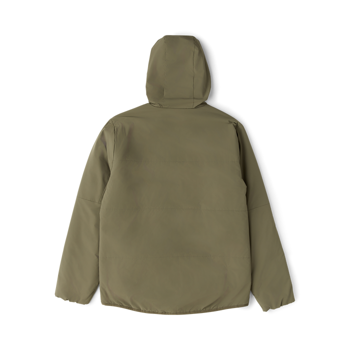 Layover Jacket in military green shown from back view on flat lay against white background